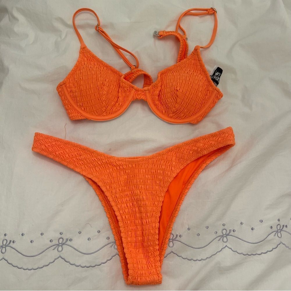 Princess Polly Neon Orange Smocked Underwire Bikini